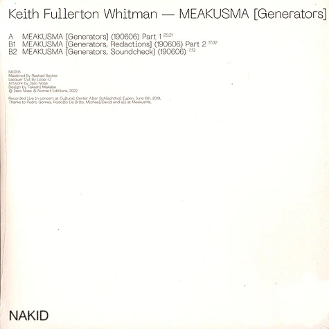 Keith Fullerton Whitman - Meakusma (Generators) Clear Vinyl Edition