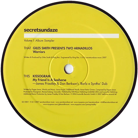 Giles Smith Presents Two Armadillos / Kissogram - Secretsundaze Volume 1 Album Sampler