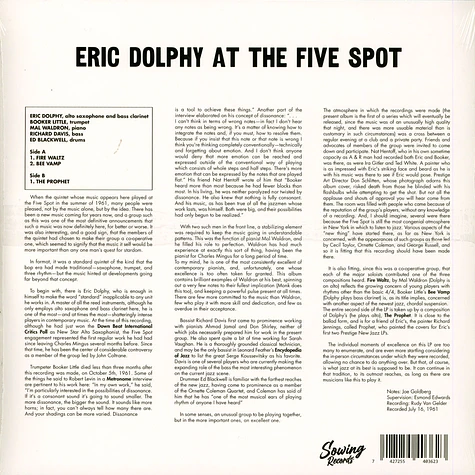 Eric Dolphy - At The Five Spot Volume 1 Clear Vinyl Edtion