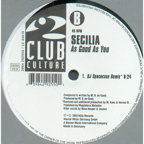 Secilia - As Good As You - New Remixes By K. Brand (Blue Nature) & DJ Spacecase