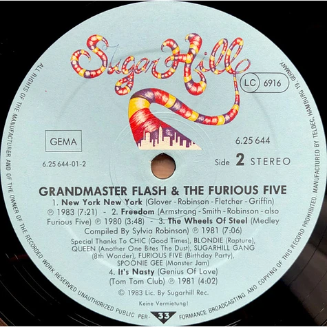 Grand Master Flash & The Furious Five – - Nubt- 12 Single Record 1983–  Shuga Records