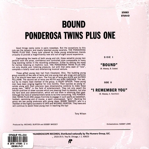 Ponderosa Twins Plus One - Bound / Remember You Opaque Yellow Vinyl Edition