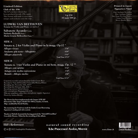 Salvatore Accardo / Stefania Redaelli - Sonatas For Violin & Piano, No.2, 3 Transparent Vinyl Edition