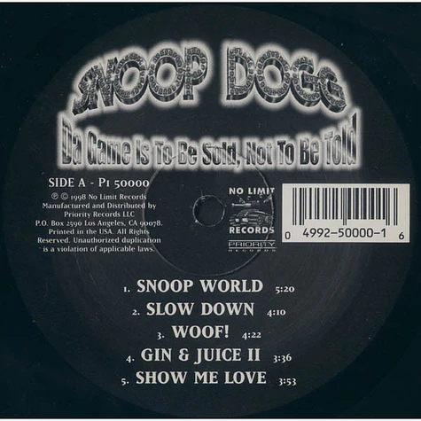 Snoop Dogg - Da Game Is To Be Sold, Not To Be Told [2 LP] -  Music