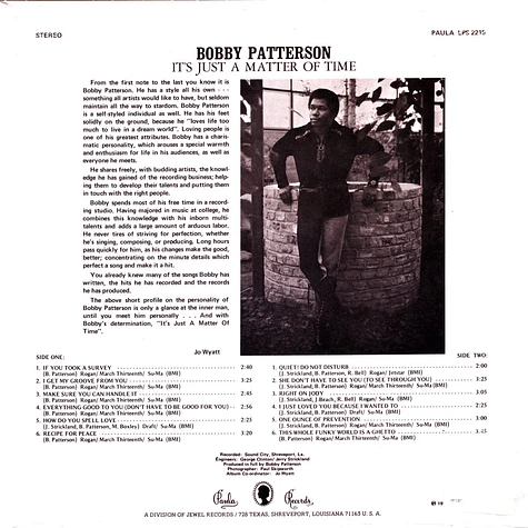 Bobby Patterson - It's Just A Matter Of Time
