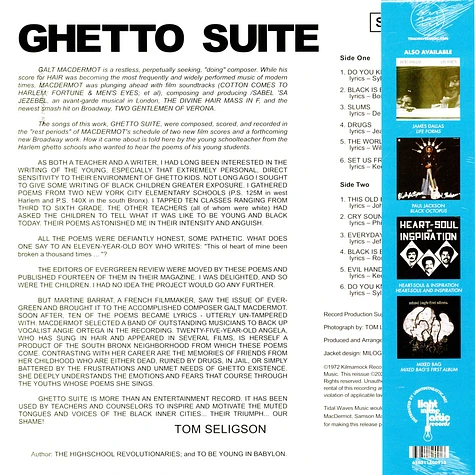 Galt MacDermot - Ghetto Suite Black Friday Record Store Day 2023 Black Vinyl Edition