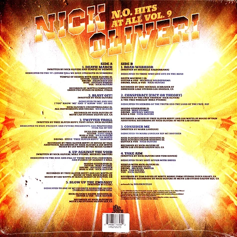 Nick Oliveri - N.O. Hits At All Volume 9 3 Color Striped Vinyl Edition