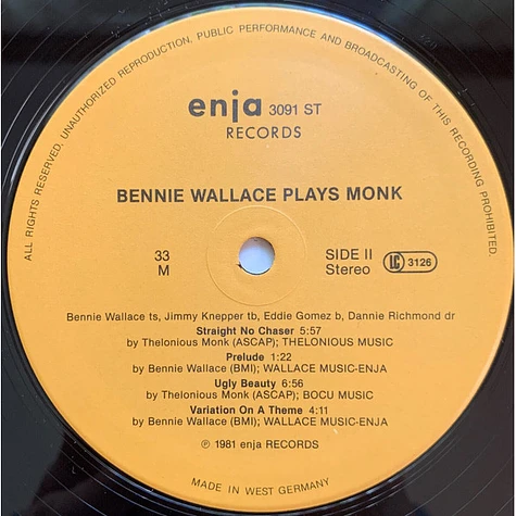 Bennie Wallace, Jimmy Knepper, Eddie Gomez, Dannie Richmond - Bennie Wallace Plays Monk