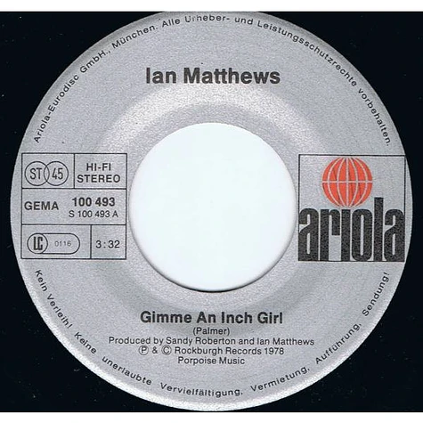 Iain Matthews - Gimme An Inch Girl / Man In The Station