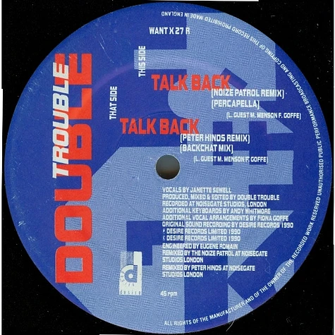 Double Trouble - Talk Back (Remixes)