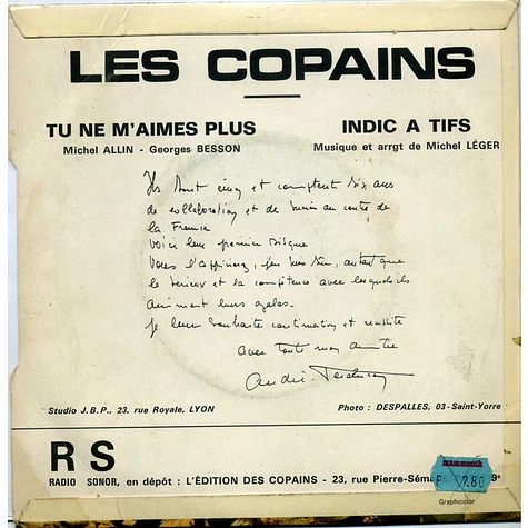 Les Copains - Tu Ne M'Aimes Plus / Indic A Tifs