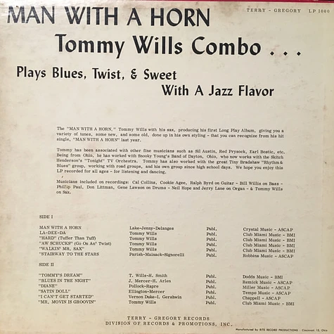 Tommy Wills Combo - Man With A Horn