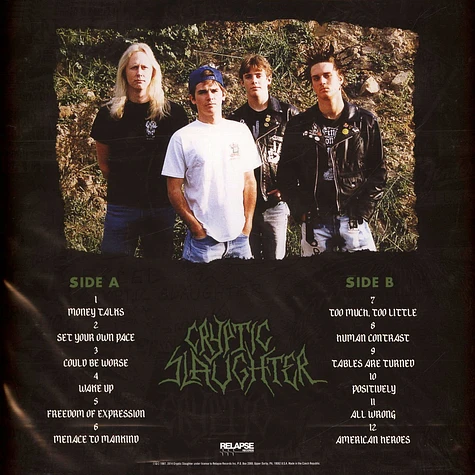 Cryptic Slaughter - Money Talks Black With Green White And Orange Splatters Vinyl Edition