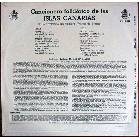 V.A. - Cancionero Folklórico De Las Islas Canarias