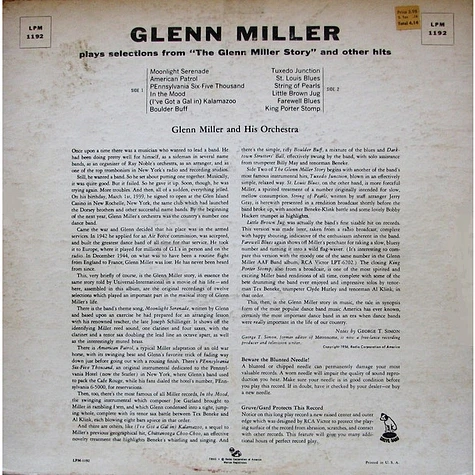 Glenn Miller And His Orchestra - Glenn Miller Plays Selections From "The Glenn Miller Story" And Other Hits