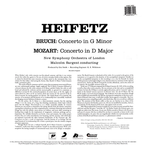 Jascha Heifetz - Bruch: Concerto In G Minor Mozart: Concerto In D Major