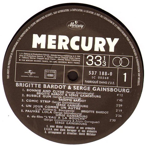 Brigitte Bardot Et Serge Gainsbourg - Bonnie And Clyde