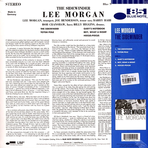 Lee Morgan - The Sidewinder Blue Note 85 Collection Blue Vinyl Edition