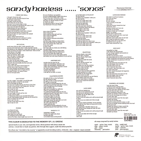 Sandy Harless - Songs Black Vinyl Edition