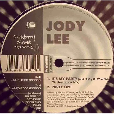 Jody Lee - It's My Party (And I'll Cry If I Want To)