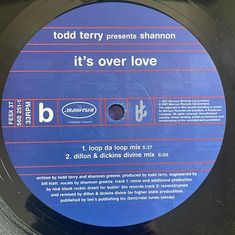 Todd Terry Presents Shannon - It's Over Love