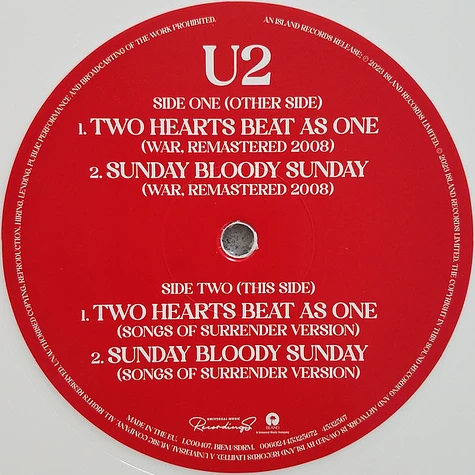 U2 - Two Hearts Beat As One / Sunday Bloody Sunday