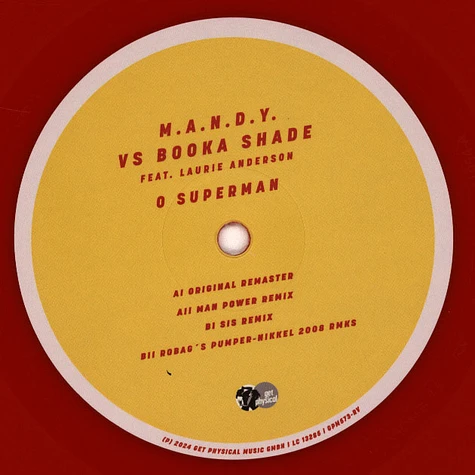 M.A.N.D.Y. Vs Booka Shade Feat. Laurie Anderson - O Superman 2024 Feat. Laurie Anderson Red Vinyl Edtion