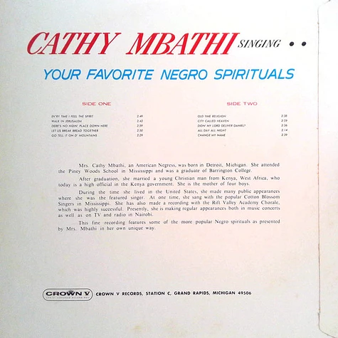 Cathy Mbathi - Favorite Negro Spirituals