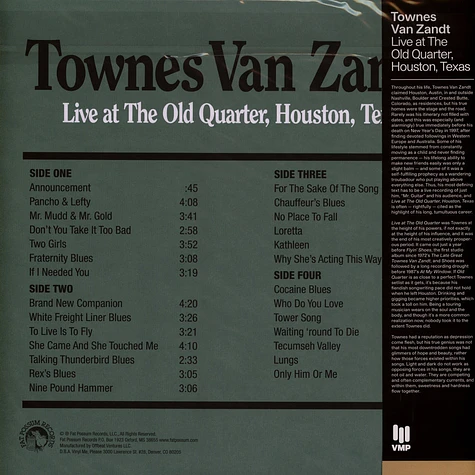 Townes Van Zandt - Live At The Old Quarter, Houston, Texas Vinyl Me, Please Edition