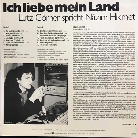 Lutz Görner, Nâzim Hikmet - Ich Liebe Mein Land (Lutz Görner Spricht Nâzim Hikmet)