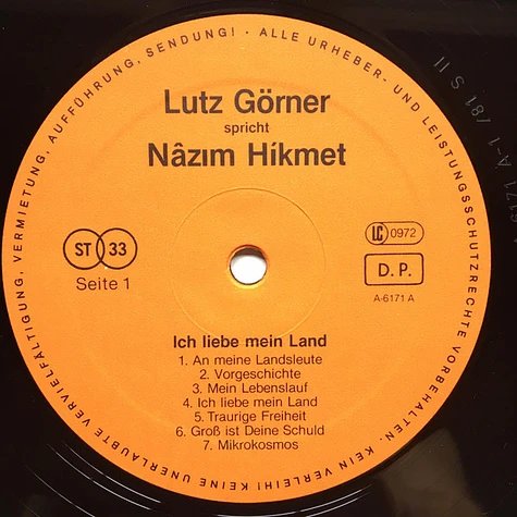 Lutz Görner, Nâzim Hikmet - Ich Liebe Mein Land (Lutz Görner Spricht Nâzim Hikmet)