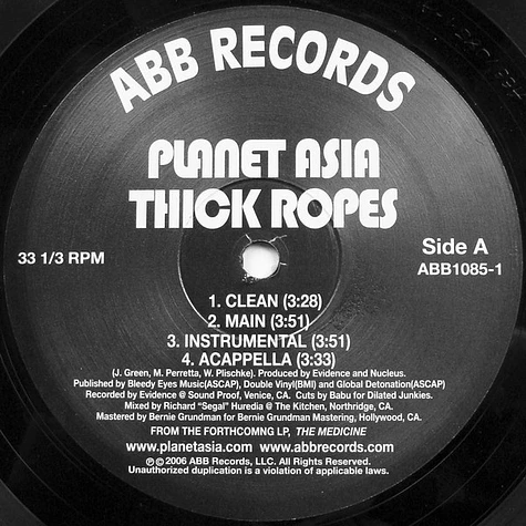 Planet Asia - Thick Ropes / On Your Way 93706