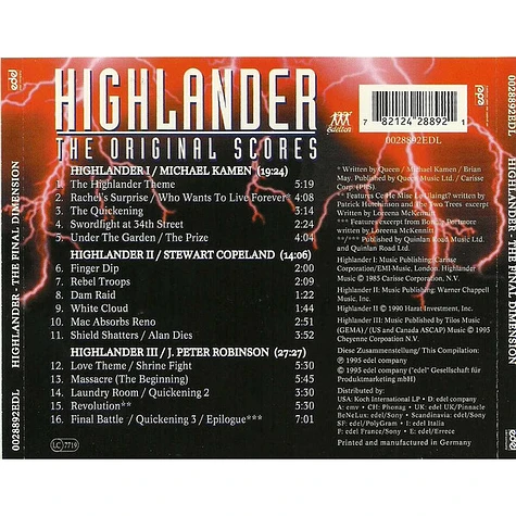 Michael Kamen, Stewart Copeland, Peter Robinson - Highlander - The Original Scores