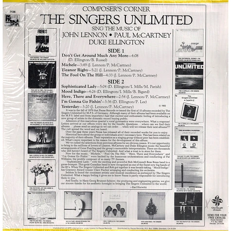 The Singers Unlimited - Composer's Corner - The Singers Unlimited Sing The Music Of John Lennon, Paul McCartney And Duke Ellington