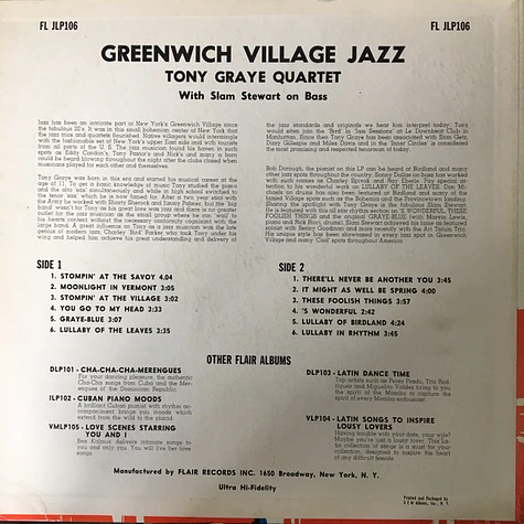 The Tony Graye Quartet - Greenwich Village Jazz