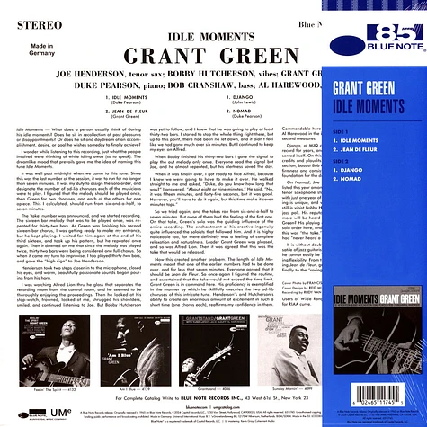 Grant Green - Idle Moments Blue Note 85 Blue Vinyl Edition