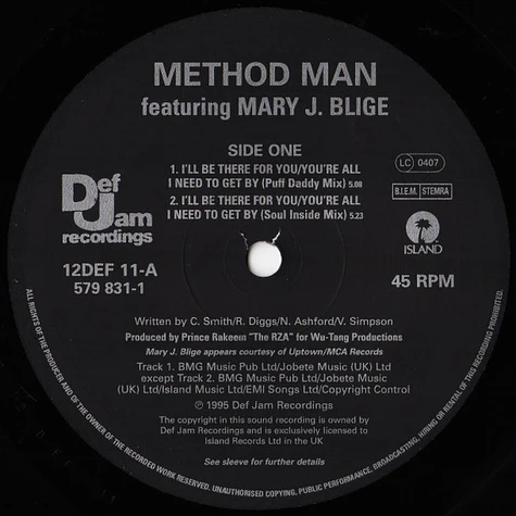 Method Man Featuring Mary J. Blige - I'll Be There For You / You're All I Need To Get By