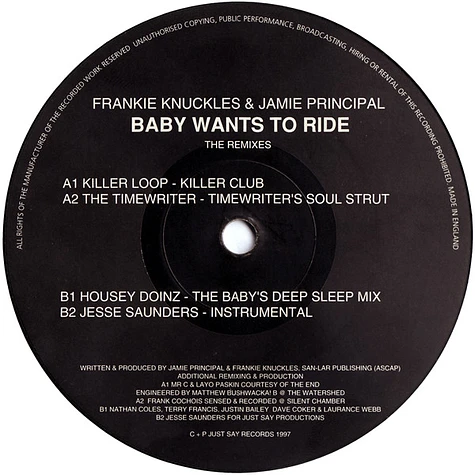 Frankie Knuckles & Jamie Principle - Baby Wants To Ride (The Remixes)