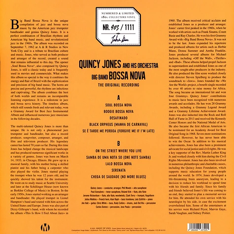 Quincy Jones - Bossa Nova Yellow Colored Vinyl Edition