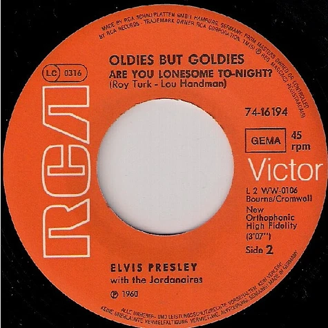 Elvis Presley - It's Now Or Never (O Sole Mio) / Are You Lonesome To-Night?