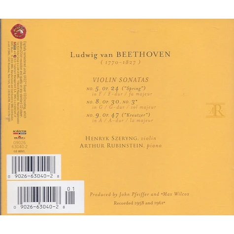 Ludwig van Beethoven / Arthur Rubinstein, Henryk Szeryng - Violin Sonatas Nos. 5 ("Spring"), 8 & 9 ("Kreutzer")