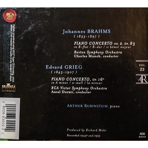 Johannes Brahms / Edvard Grieg, Arthur Rubinstein - Piano Concerto No.2 / Piano Concerto