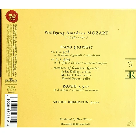 Wolfgang Amadeus Mozart / Arthur Rubinstein, Guarneri Quartet - Piano Quartets