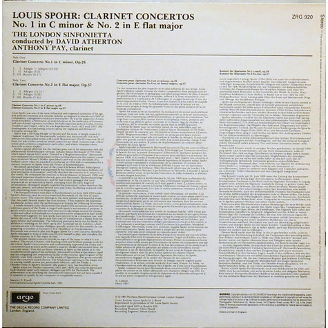 Louis Spohr, Antony Pay, London Sinfonietta, David Atherton - Clarinet Concertos Nos. 1 & 2