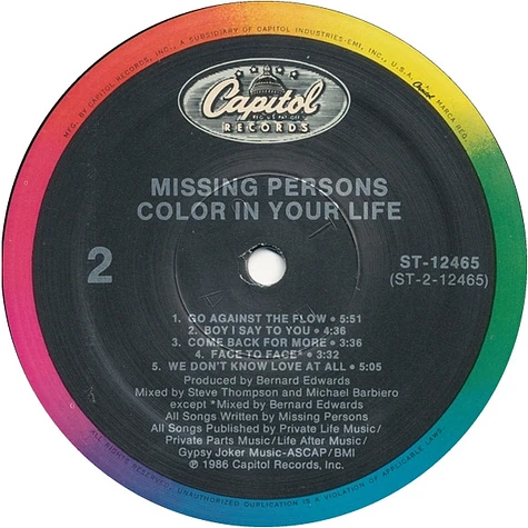 Missing Persons - Color In Your Life