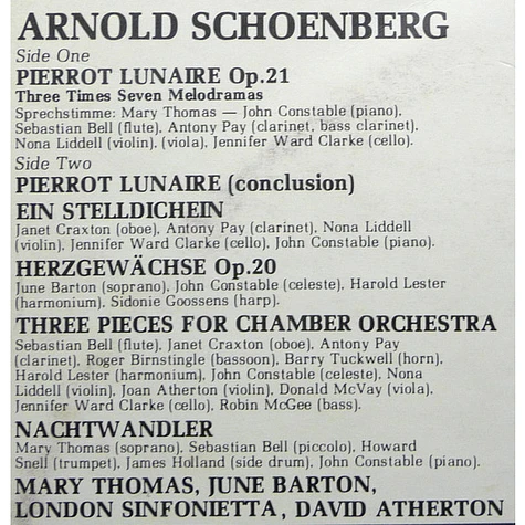 Arnold Schoenberg, Mary Thomas, London Sinfonietta, David Atherton - Pierrot Lunaire / Ein Stelldichein / Herzgewächse / 3 Pieces For Chamber Orchestra / Nachtwandler