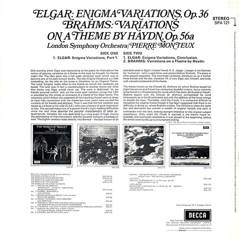 Sir Edward Elgar / Johannes Brahms ; London Symphony Orchestra, Pierre Monteux - Enigma Variations / Variations On A Theme By Haydn