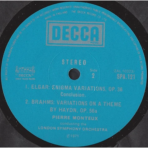 Sir Edward Elgar / Johannes Brahms ; London Symphony Orchestra, Pierre Monteux - Enigma Variations / Variations On A Theme By Haydn