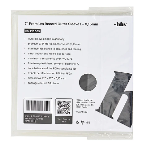 50x 7“ Premium Record Outer Sleeves - Außenhüllen (0,15mm / Made in Germany / CPP-Folie)