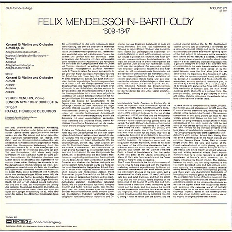 Felix Mendelssohn-Bartholdy, Yehudi Menuhin, London Symphony Orchestra, Rafael Frühbeck De Burgos - Konzert Für Violine Und orchester E-moll / Konzert Für Violine Und orchester D-moll